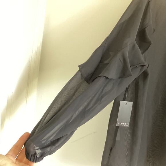 Eloquii Black Sheer Ruffle Sleeve Blouse Size 16 1X NWT - Picture 4 of 7